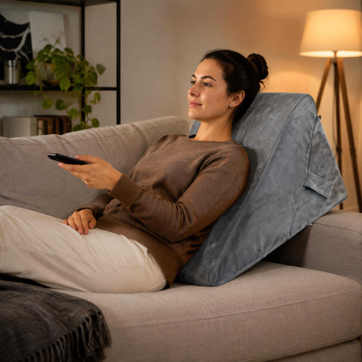 Adjustable Memory Foam Wedge Pillow with Washable Velvet Cover for Bed Sofa Reading(55x55x33cm)
