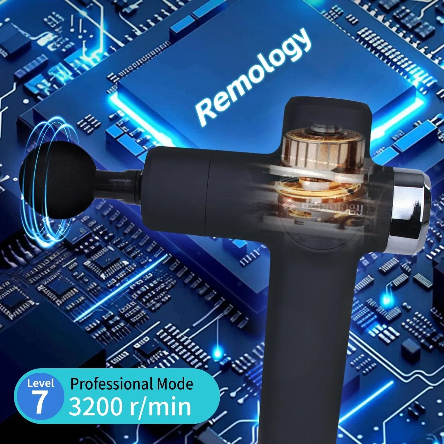Remology Impact Therapy 7 Adaptive Speed USB-C Fascial Massage Gun with 4 Heads