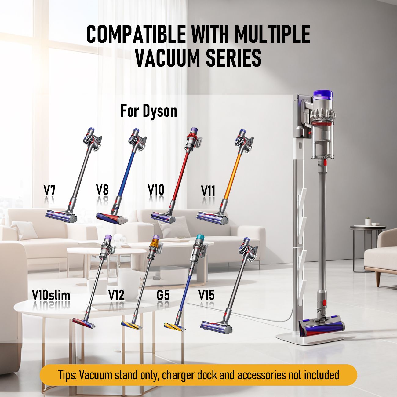 Freestanding Holder for Dyson Vacuum Stand – Suitable for Dyson V6 V7 V8 V10 V11 V12 V15 Gen5 & DC series Vacuum Cleaners, Elegant & Stable Standing Dock Accessory Storage Stand for Dyson Stand