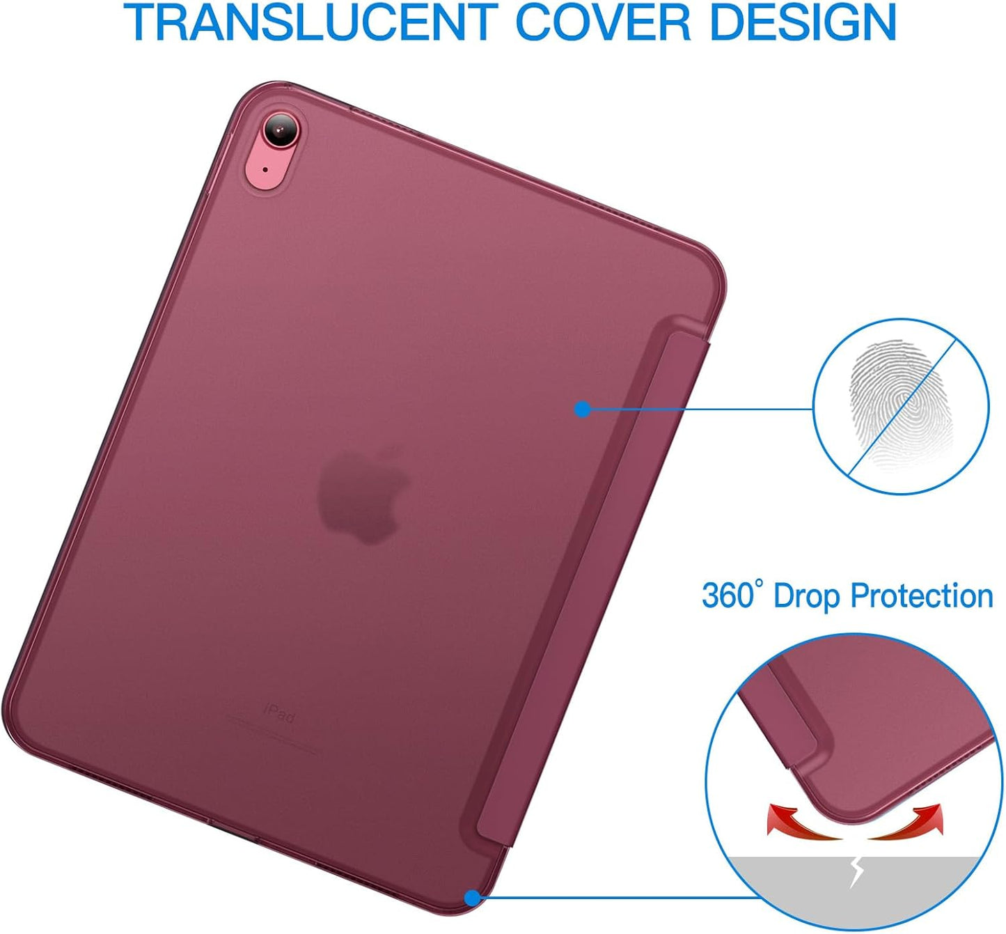 iPad (A16) 11th/10th Generation Case, Slim Stand Hard Back Cover with Auto Wake/Sleep Function, Burgundy