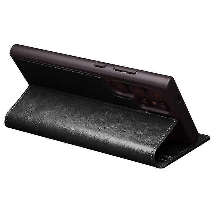 Compatible with Samsung Galaxy S24 Ultra Compatible Genuine Leather Wallet Phone Case Flip Stand Cover Black