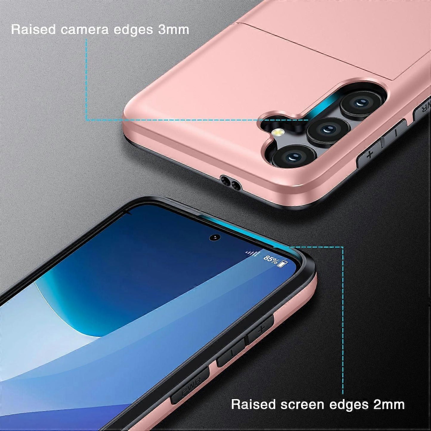 Compatible with Samsung Galaxy A16 5G 4G Compatible Case with Card Holder TPU PC Back Cover Rose Gold