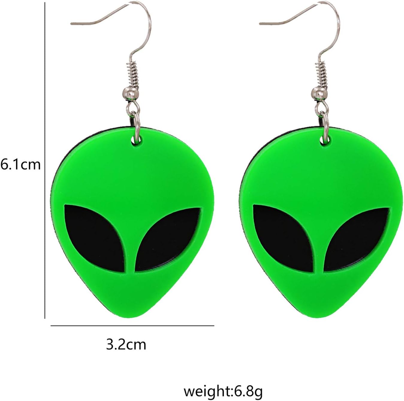 Acrylic Alien Earrings for Women Cute Funny Cartoon Green Space Head Resin Dangle Drop Statement Earrings