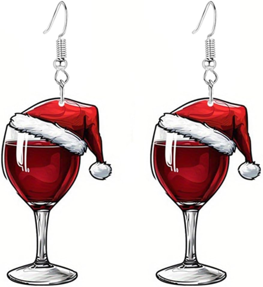 Wine Glass Earrings for Women Funny Creative Lightweight Acrylic Simulation Yellow Beer Whiskey Dangle Drop Earrings Holiday Party Chic Costume Jewelry