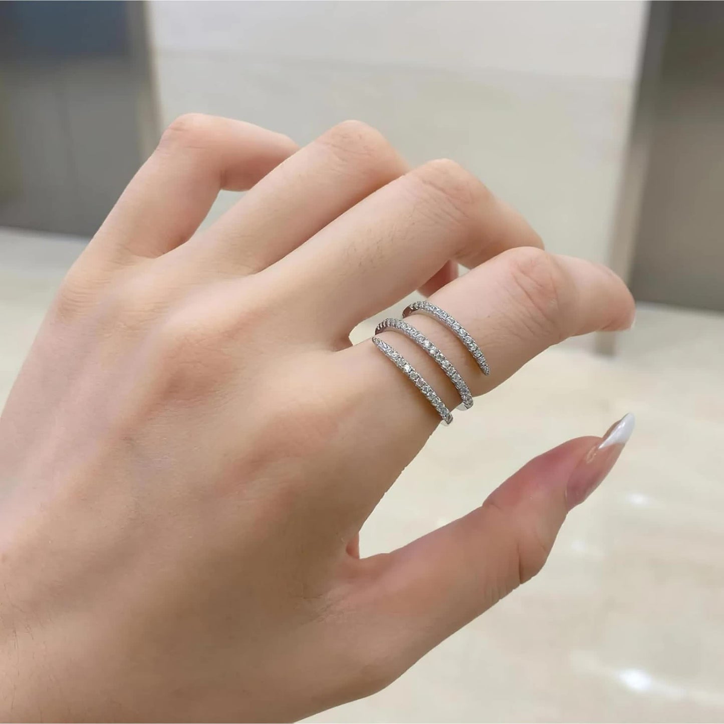 Sterling Silver Wrap Ring For Women Hug Ring Twist Ring 925 CZs Entwined Line Thumb Ring Dainty Statement Rings Multi Lanyed Wedding Band Jewelry Gifts for Her US Size 5-8