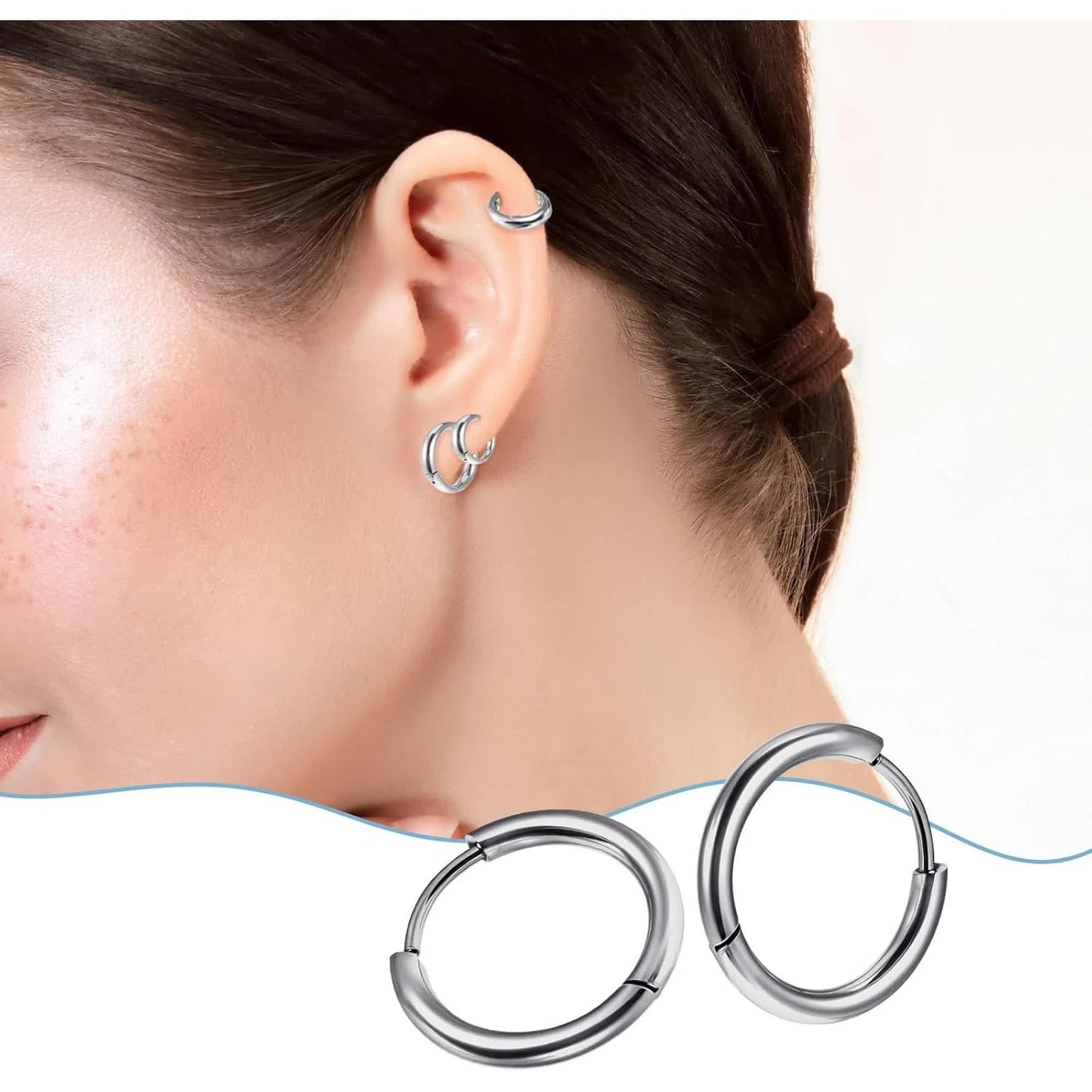 4 Pairs Stainless Steel Huggie Hoop Earrings Silver Small Hoop Earring For Women Men Mini 8mm 10mm 12mm 14mm Cartilage Helix Lobes Hinged Sleeper Earrings For Multiple Piercings