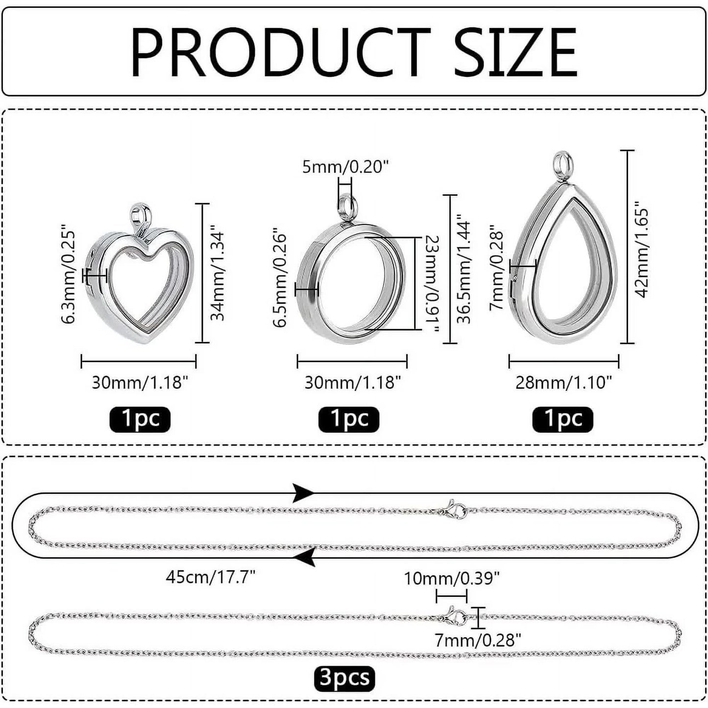 3 Styles Locket Pendant Necklace 304 Stainless Steel Memory Floating Charms Round Memory Necklace Teardrop Heart Pendant Buckle Closure for Women Friendship Necklace Memory Nostalgic