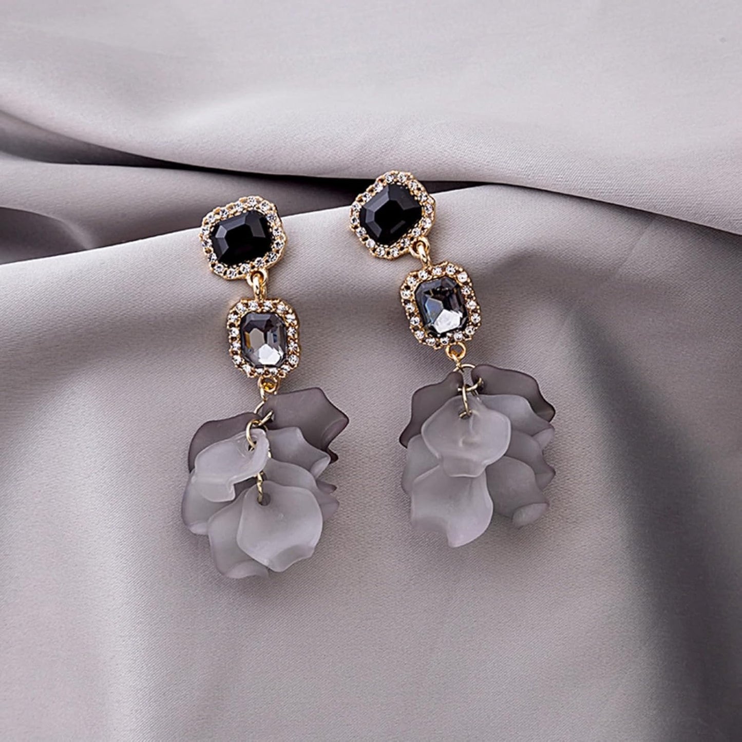 Vintage Acrylic Black Rose Petal Earrings for Women,Dangle Exaggerated Flower Earrings Statement Floral Tassel Earrings Valentine's Day Gift