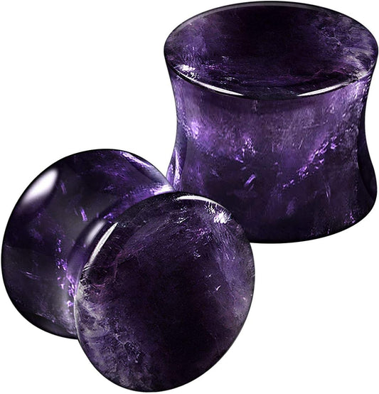Organic Stone Amethyst Double Flared Saddle Ear Gauge Double Flare plugs Stretcher Lobe Earring Piercing Jewelry Choose Sizes  2pcs-00g (10mm)-Stone    2pcs-00g (10mm)-Stone