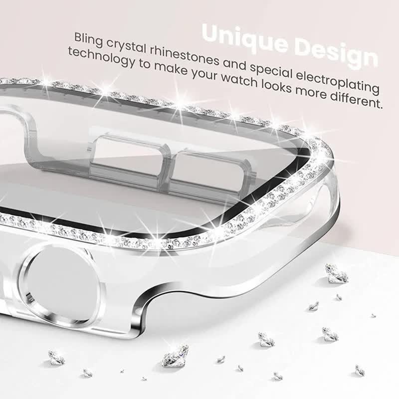 Diamond Glass Bling Bumper Case with Screen Protector Compatible with Apple Watch Series 9 8 7 6 SE 3 45mm 44mm 42mm 41mm 40mm 38mm Red
