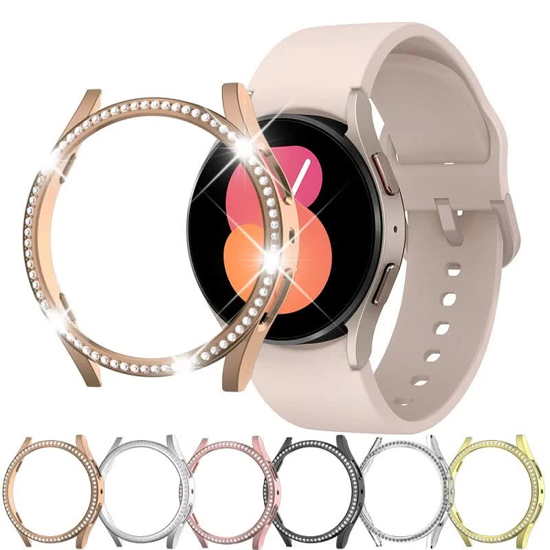 Compatible with Samsung Galaxy Watch 6 5 4 40mm 44mm Case PC Clear Bumper with Diamond Coating for Single Row Shiny Protection