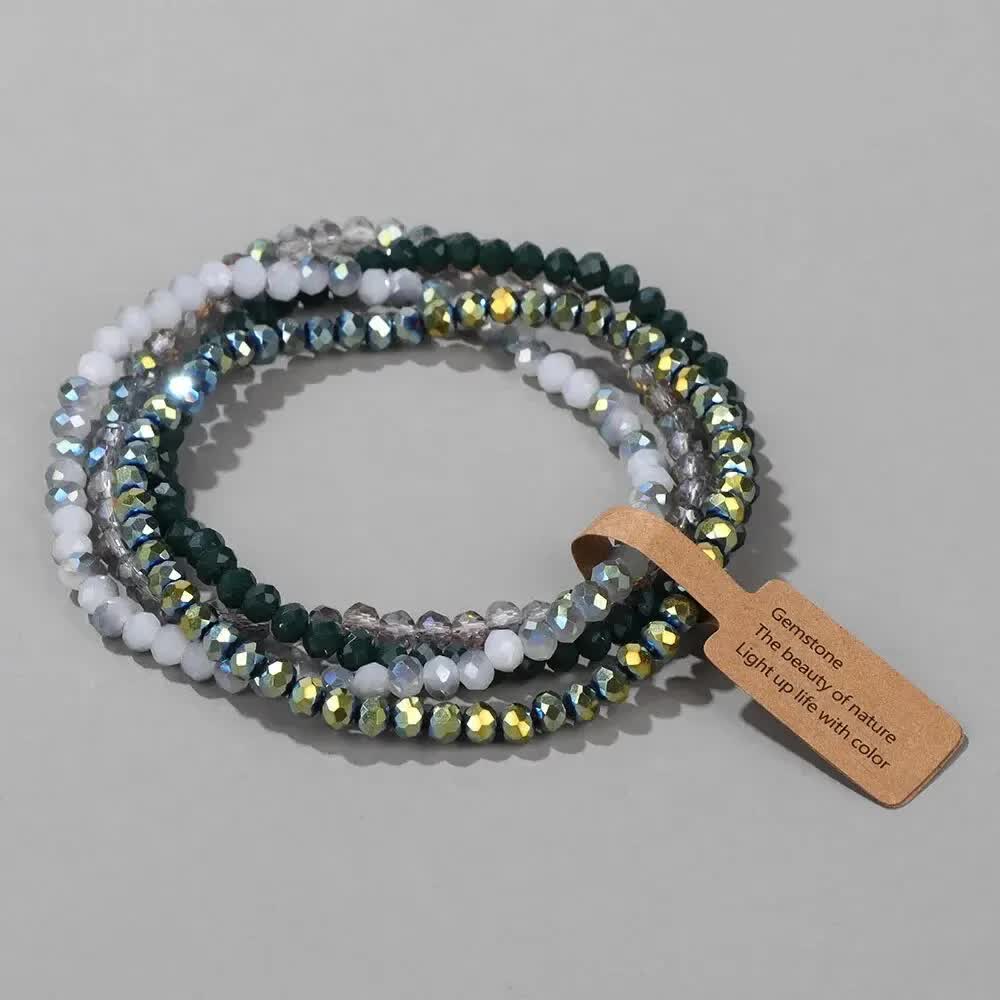 4 Pieces Set Faceted Glass Beads Stretch Bracelet Impacted Glass Beads Multicolor Elastic Beads Handmade E Bracelet Jewelry ASL70055A