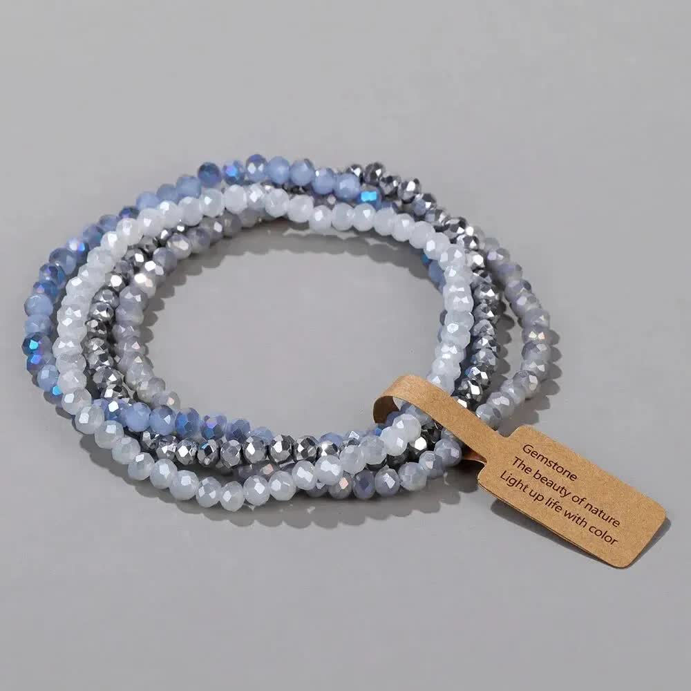 4 Pieces Set Faceted Glass Beads Stretch Bracelet Impacted Glass Beads Multicolor Elastic Beads Handmade E Bracelet Jewelry ASL70055A