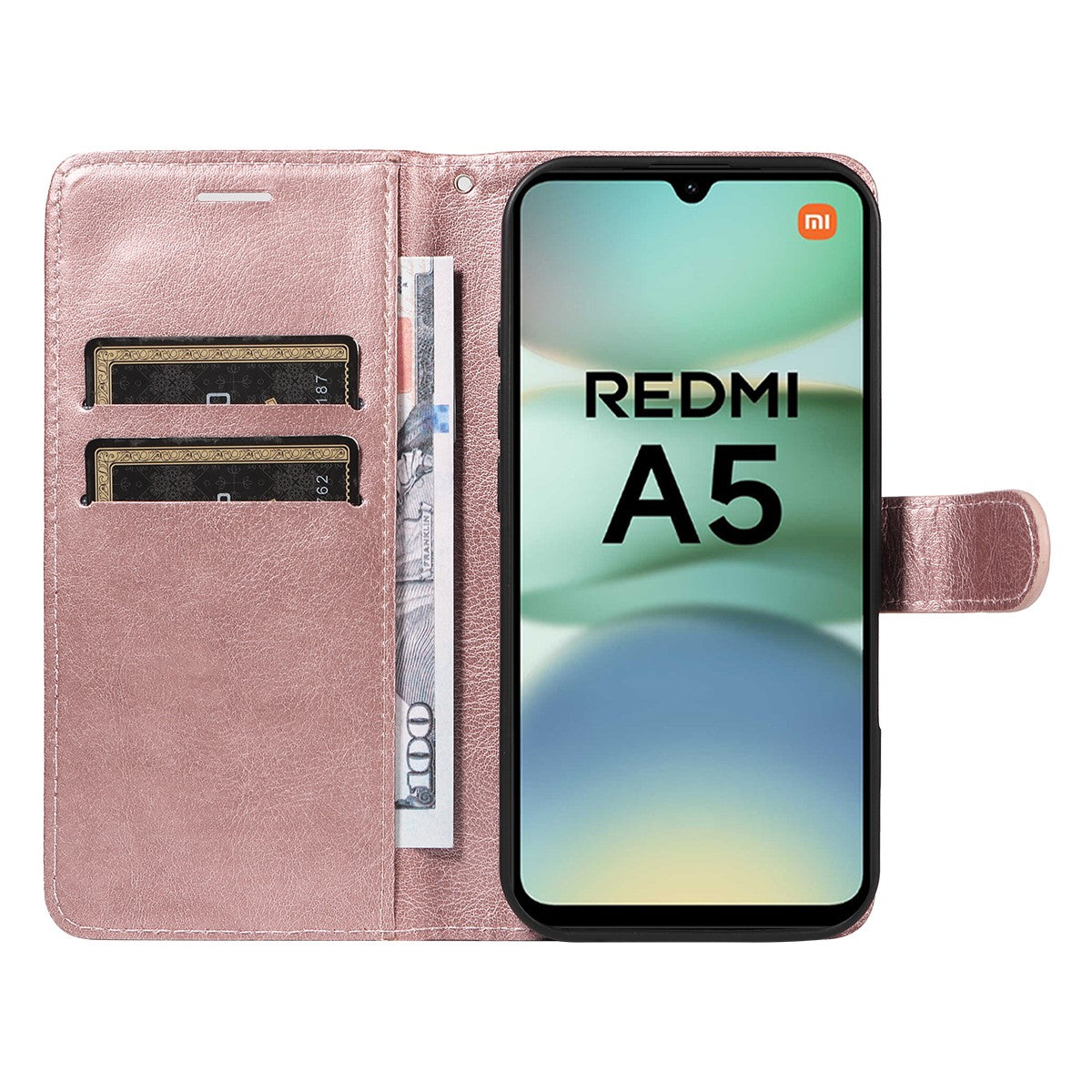 Xiaomi Redmi A5 4G PU Leather Wallet Case Compatible with SKALO MGF Pink Gold