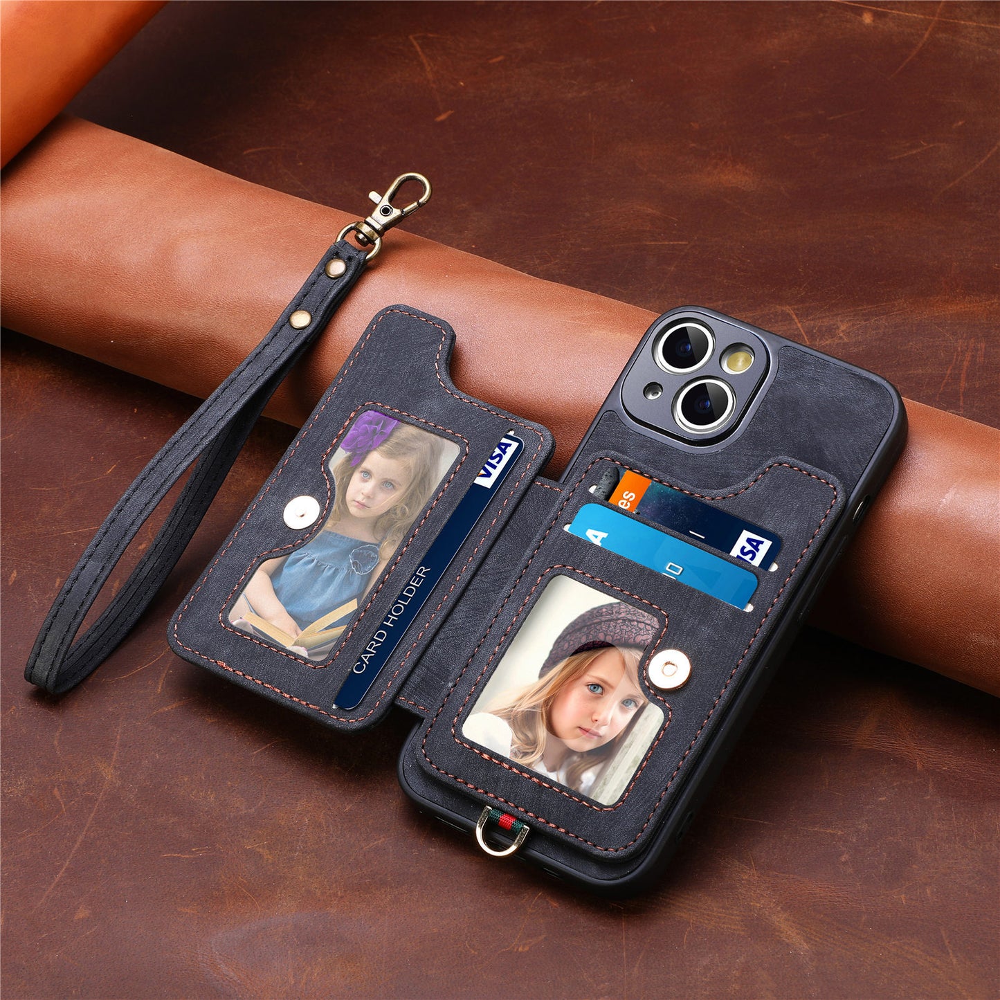 Mobile Phone Leather Case Compatible with iPhone RFID Anti-Theft Swipe Loop Buckle Rope Multifunctional Card Holder Brown [With Leather Strap] Brown [With Leather Lanyard]] iPhone 13 Pro