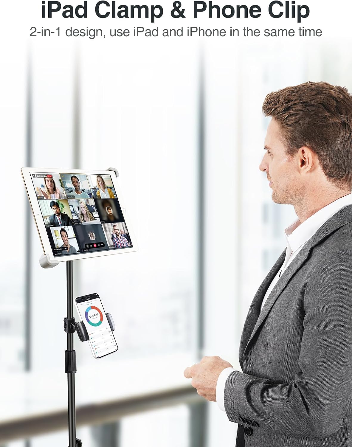 Height Adjustable 360° Rotating iPad Floor Stand Holder Mount