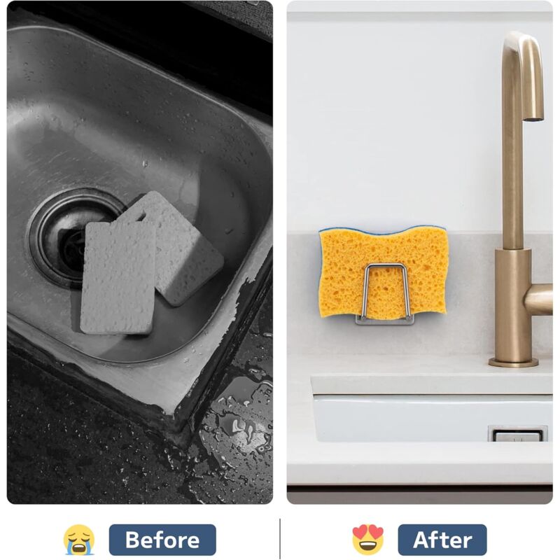 Sponge Holder - 304 Stainless Steel Dish Sponge Hook, Adhesive - Sink Accessories - Adhesive Hook, Kitchen And Bathroom