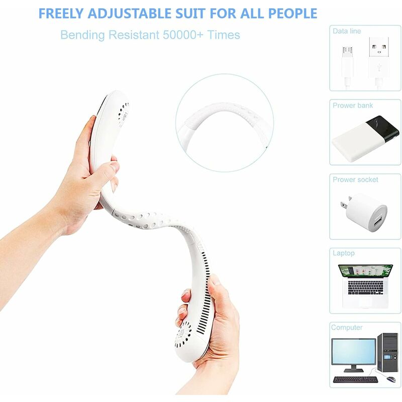 Portable Neck Fan, Usb Neck Fan With 1200Mah Battery, Bladeless Hands-Free Fan, 3 Speeds, 360° Adjustable Quiet Fan For