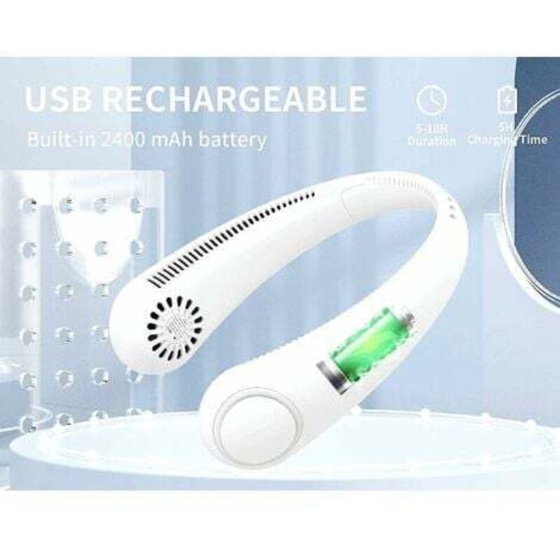 Portable Neck Fan, Usb Neck Fan With 1200Mah Battery, Bladeless Hands-Free Fan, 3 Speeds, 360° Adjustable Quiet Fan For