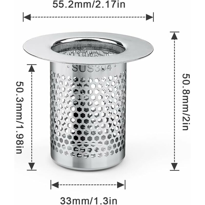 Shower Hair Filter, 3 pcs Stainless Steel Bathroom Sink Strainer, 5.5 X 5Cm Sink Stopper Filter For Balcony, Kitchen