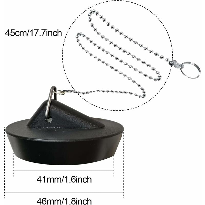 2 Pieces Rubber Sink Plug With Ball Chain Stopper, Universal Stainless Steel Sink Plug With Hook For Kitchen Sink Or