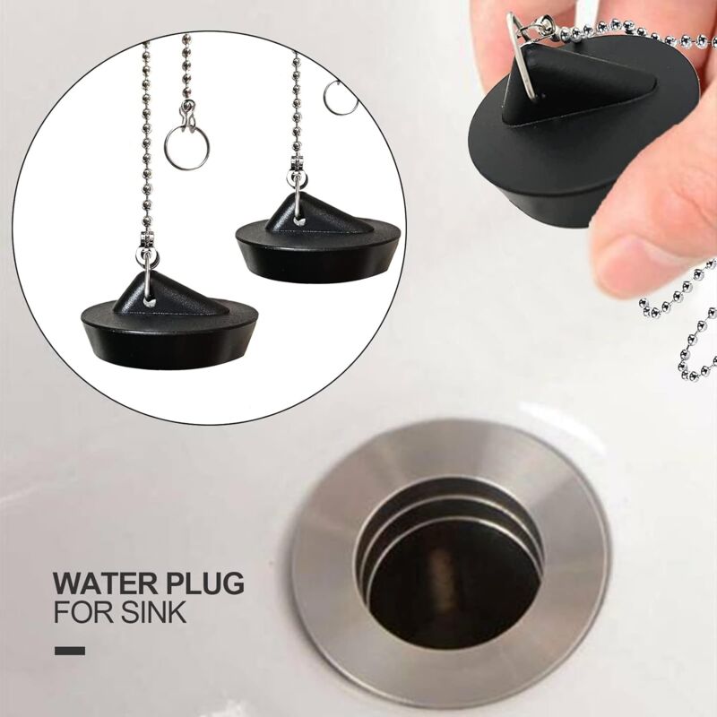 2 Pieces Rubber Sink Plug With Ball Chain Stopper, Universal Stainless Steel Sink Plug With Hook For Kitchen Sink Or