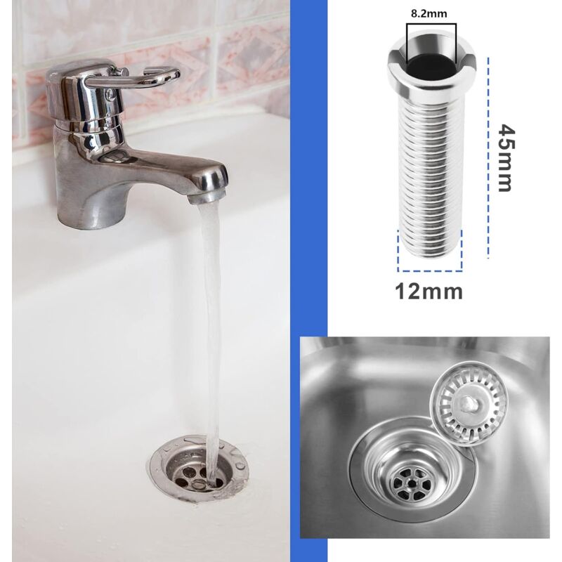 2 pcs 304 Stainless Steel Kitchen Sink Strainer Screws Waste Strainer Threaded Screw Connector M12×45Mm Sink Bolt Screw