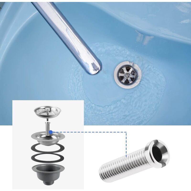 2 pcs 304 Stainless Steel Kitchen Sink Strainer Screws Waste Strainer Threaded Screw Connector M12×45Mm Sink Bolt Screw