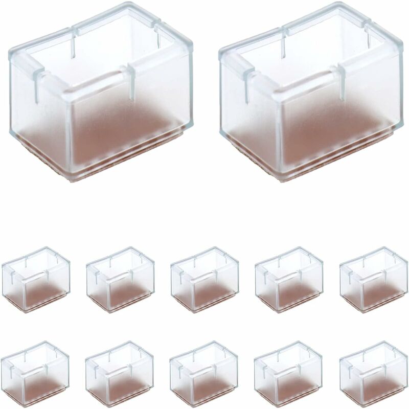 12 pcs Rectangle Silicone Chair Leg Protectors For Chair/Table/Sofa Legs Width 24-30Mm X Length 39-47Mm