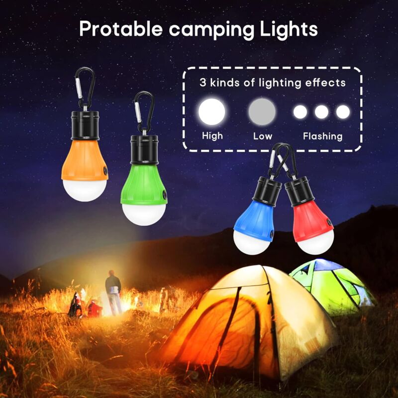 4 Pack LED Camping Lights Hiking Fishing Emergency Light Waterproof Battery Powered LED Indoor Outdoor Lighting