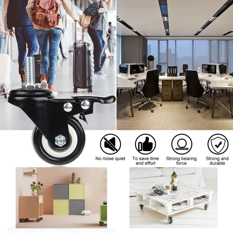4 Swivel Casters 50Mm Furniture Transport Casters, 40Kg Load Capacity Each, M10 Screws