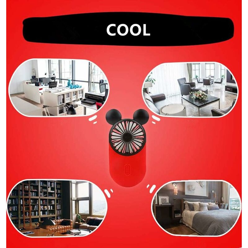 Cute Mini Personal Fan, 3 Adjustable Speeds, Portable Stand, For Indoor Outdoor Activities, 3 Pack Cute Mouse Fan (Red