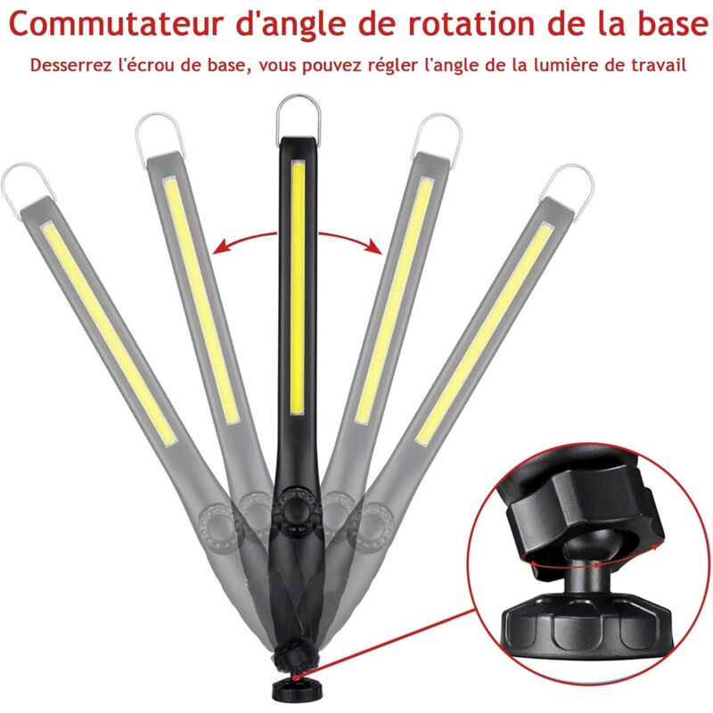2 pcs Magnetic LED Work Light Super Bright Rechargeable Flashlight For Garage, Camping, Hiking, Car Repair, Emergency