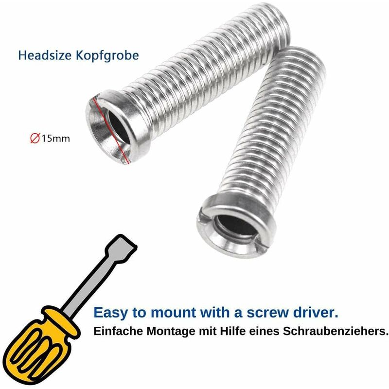 4 pcs Sink Basket Screws Stainless Steel 45Mm M12 Sink Basket Screws For Sink Strainer Plug -Silver