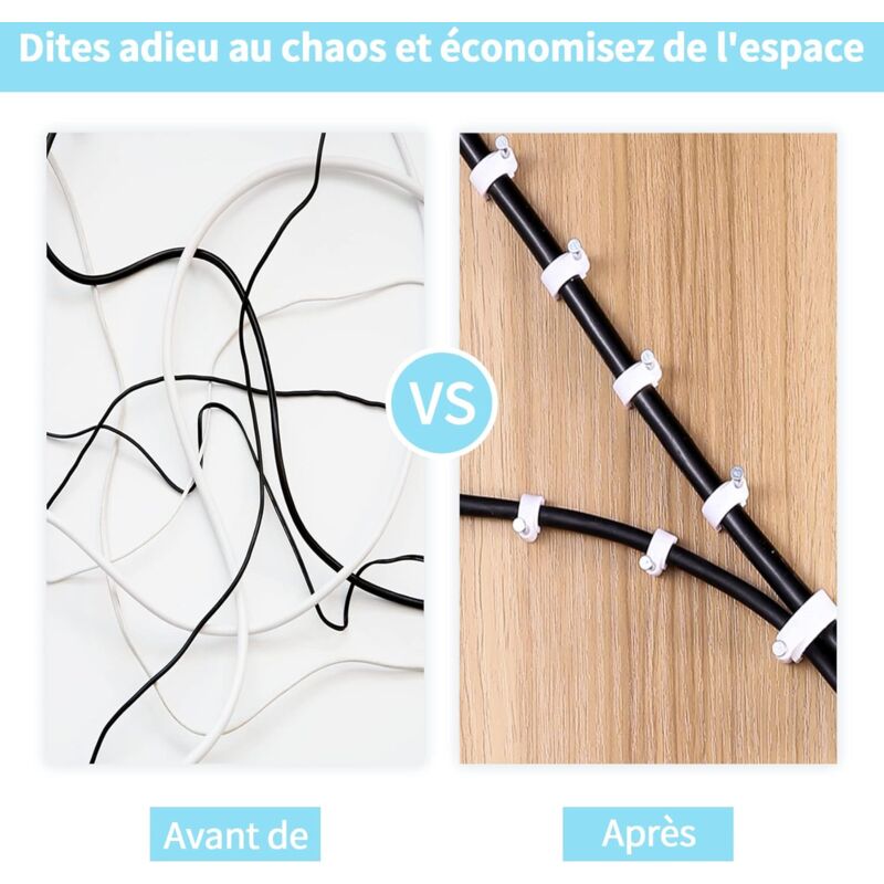 400 pcs Steel Cable Clips Wall Mounted - Various  - Strong - Durable - White - ROund - 400 6Mm - Cable Management