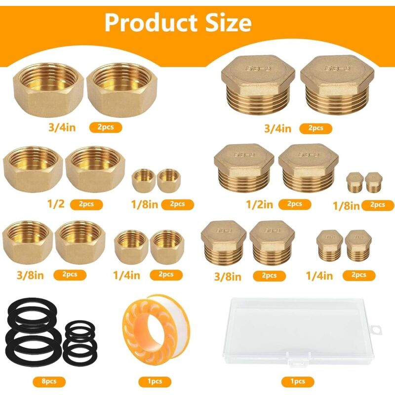 20 pcs Brass Threaded Caps With Threads, 05/10 08/13 15/21 20/27 12/17Male Water Inlet Plug Tap