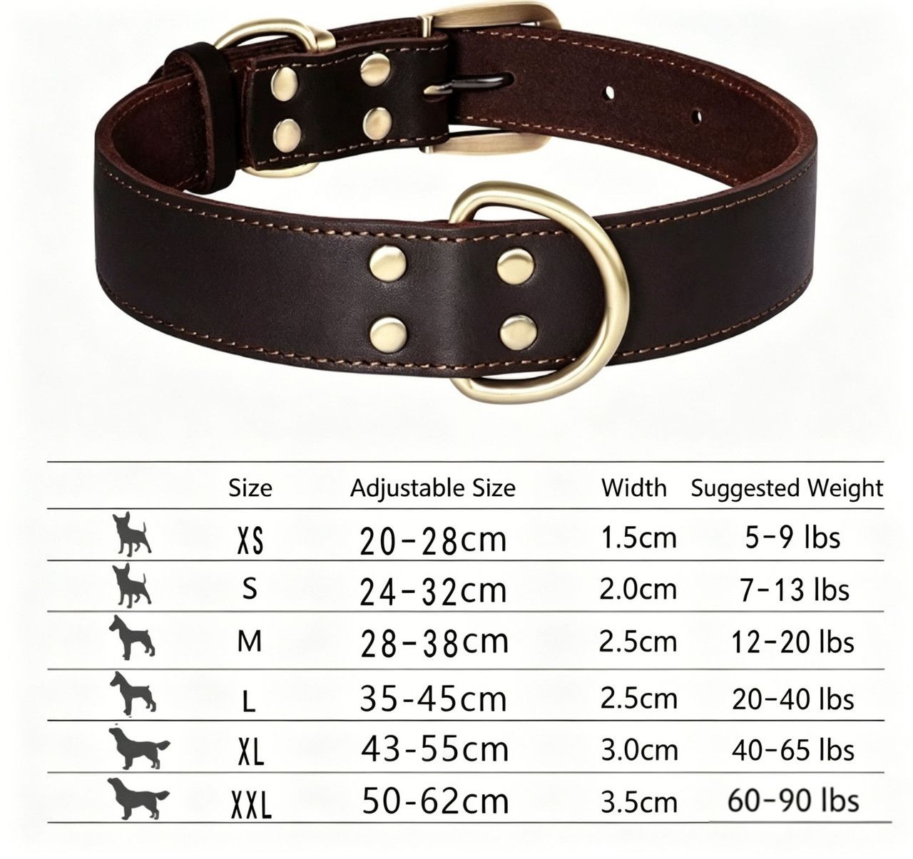 Premium Genuine Leather Dog Collar/Durable Real Leather Adjustable Collars For Male Female （size: XS）