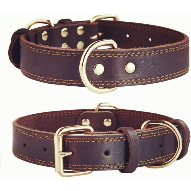 Premium Genuine Leather Dog Collar/Durable Real Leather Adjustable Collars For Male Female （size: XXL）