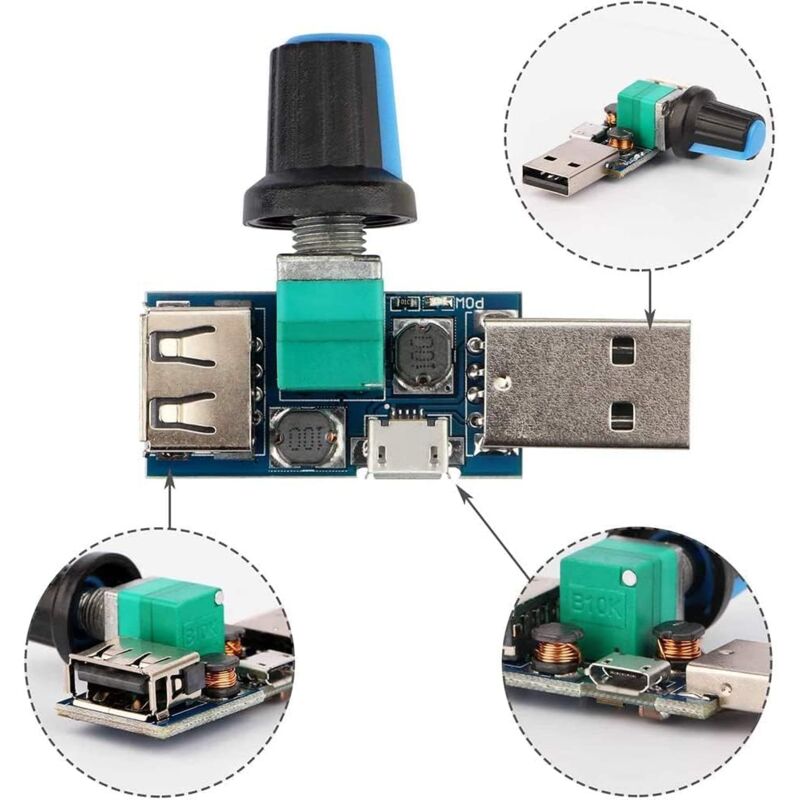 3 pcs 5W Usb Fan Speed Controller, Dc 5V Dc 4-12V To 2.5-8V Stepless Usb Fan Regulator Speed Control Knob With Switch
