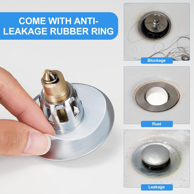 Pop-Up Sink Plug, Universal Pop Up Sink Plug With Anti-Clogging Filter, Anti-Odor Hair Filter For 26-42Mm Holes