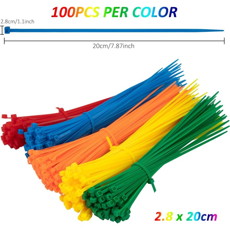 500 Pieces Colorful Plastic Cable Ties 200Mm X 2.8Mm Self-Locking Nylon Electrical Cable Ties For Gardening Cable