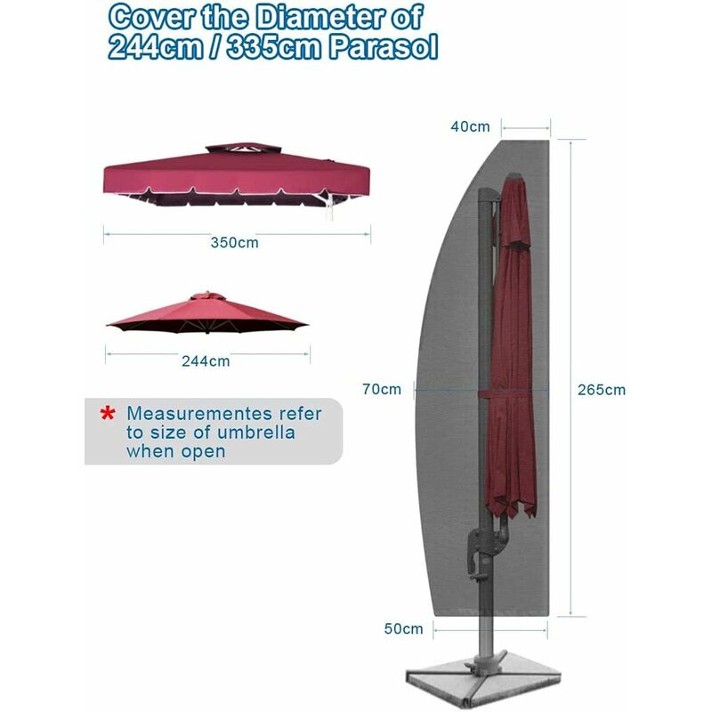Parasol Cover, Parasol Cover, Waterproof Garden Umbrella Cover, 265X40/70/50Cm/Anti-Uv, Wind, Discoloration, For