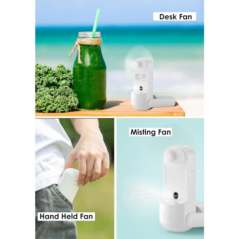 Portable Misting Fan, 3 In 1 Handheld Fan, 3 Adjustable Speeds, Foldable Personal Fan For Girls Women Traveling (White)