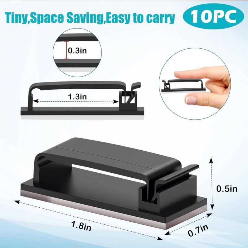 10 pcs Self-Adhesive Cable Management Holder Durable Clips For Tv Pc Laptop Ethernet Cable Home Office (Black)
