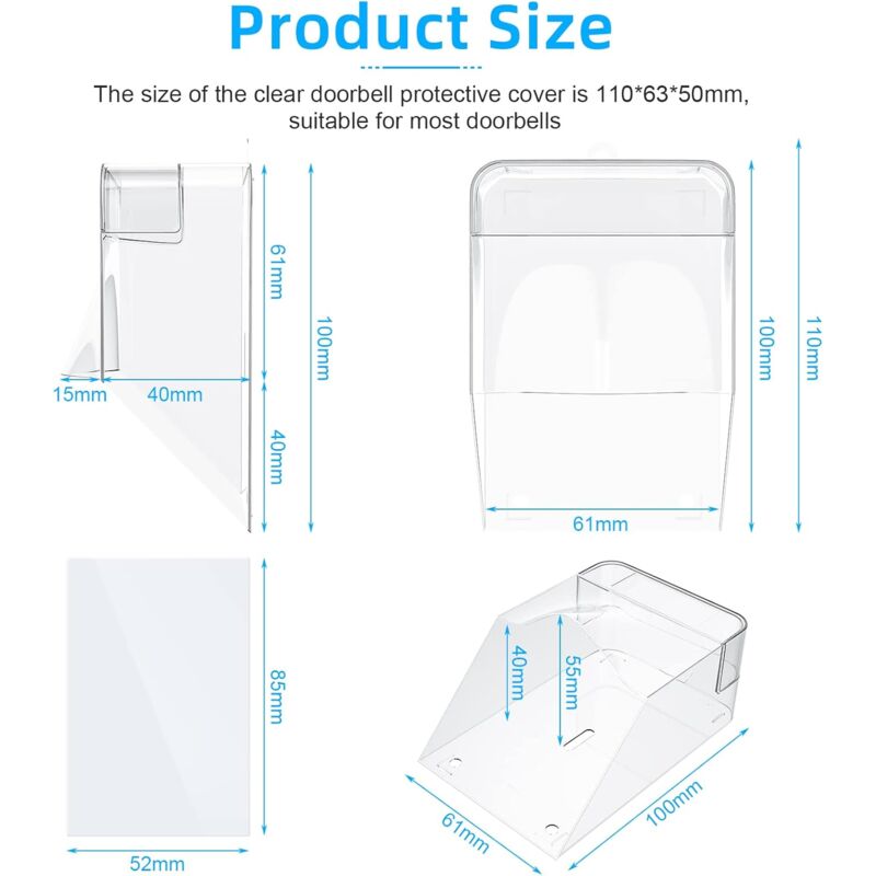 Transparent Protective Cover For Outdoor Doorbell, Waterproof, Wireless, Wall Mount - 11 X 6 X 5 Cm