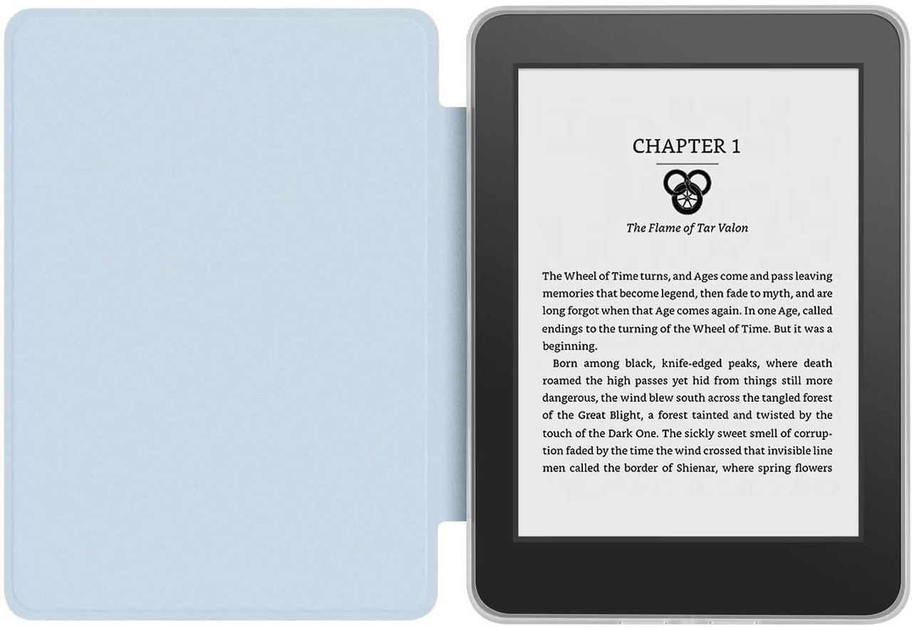 360° Rotating & Detachable Magnetic Case for 7" Kindle Paperwhite 12th Generation (2024)  – Auto Wake/Sleep, Hands-Free Stand, Clear Back Cover(Light blue)