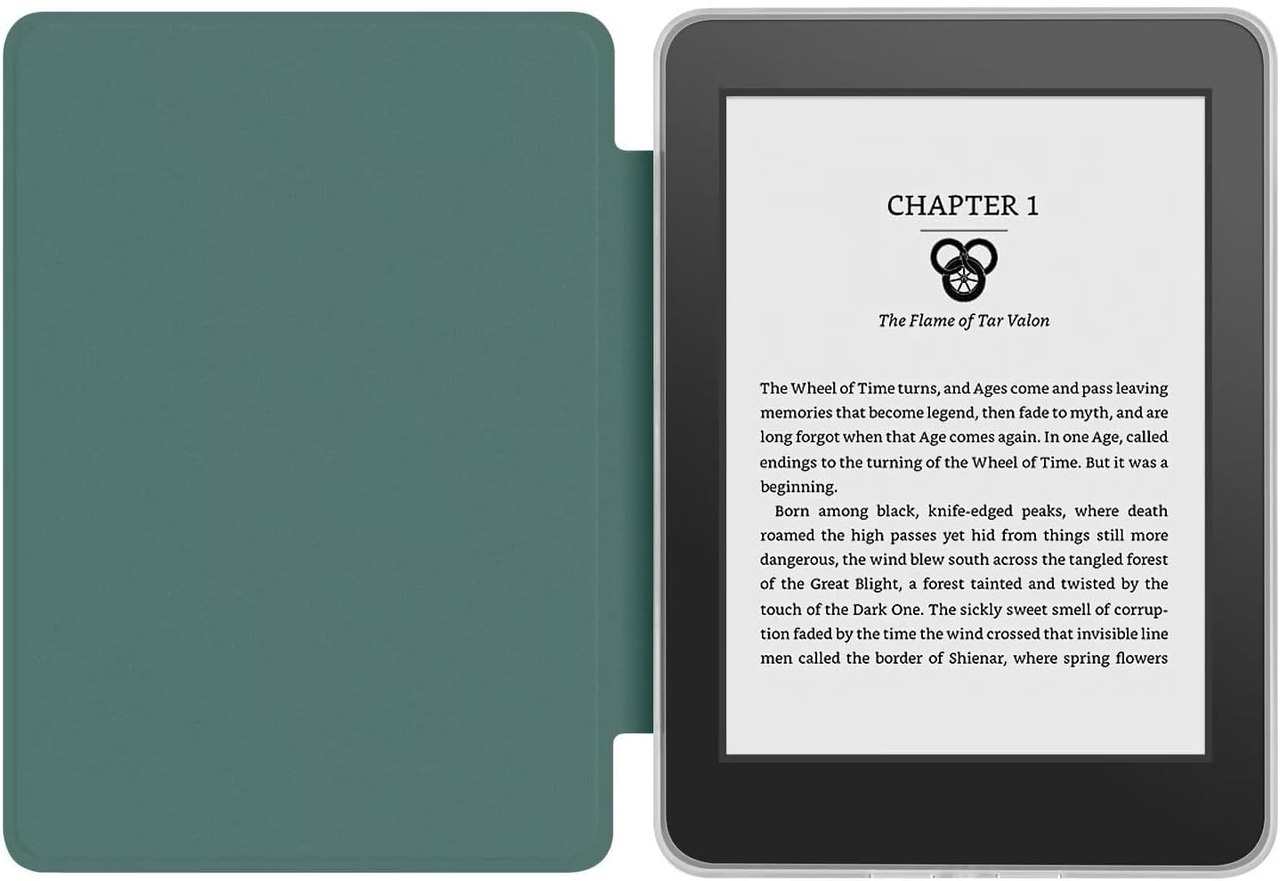 360° Rotating & Detachable Magnetic Case for 6.8" Kindle Paperwhite 11th Generation (2021)  – Auto Wake/Sleep, Hands-Free Stand, Clear Back Cover (Dark Green)