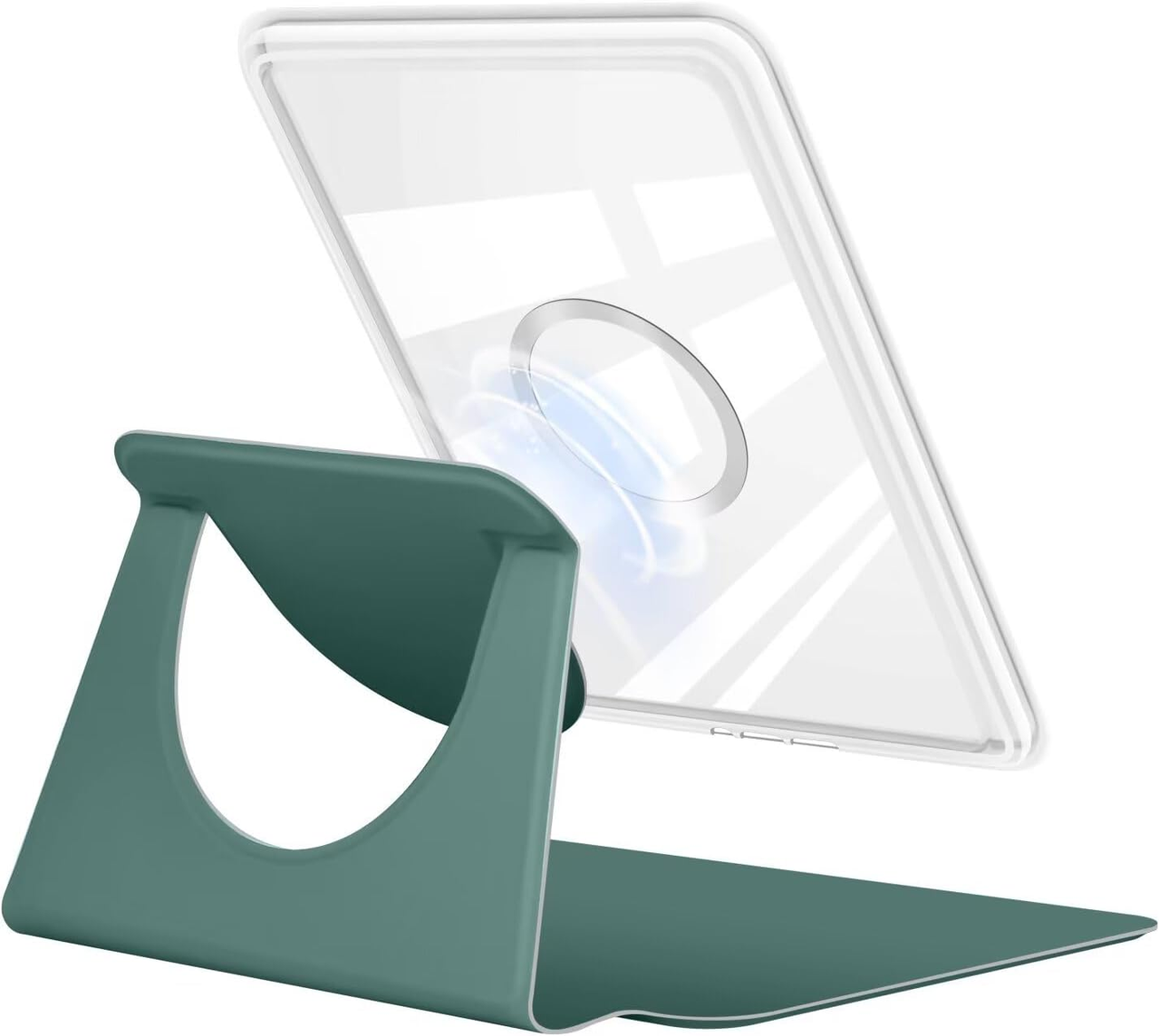 360° Rotating & Detachable Magnetic Case for 6.8" Kindle Paperwhite 11th Generation (2021)  – Auto Wake/Sleep, Hands-Free Stand, Clear Back Cover (Dark Green)