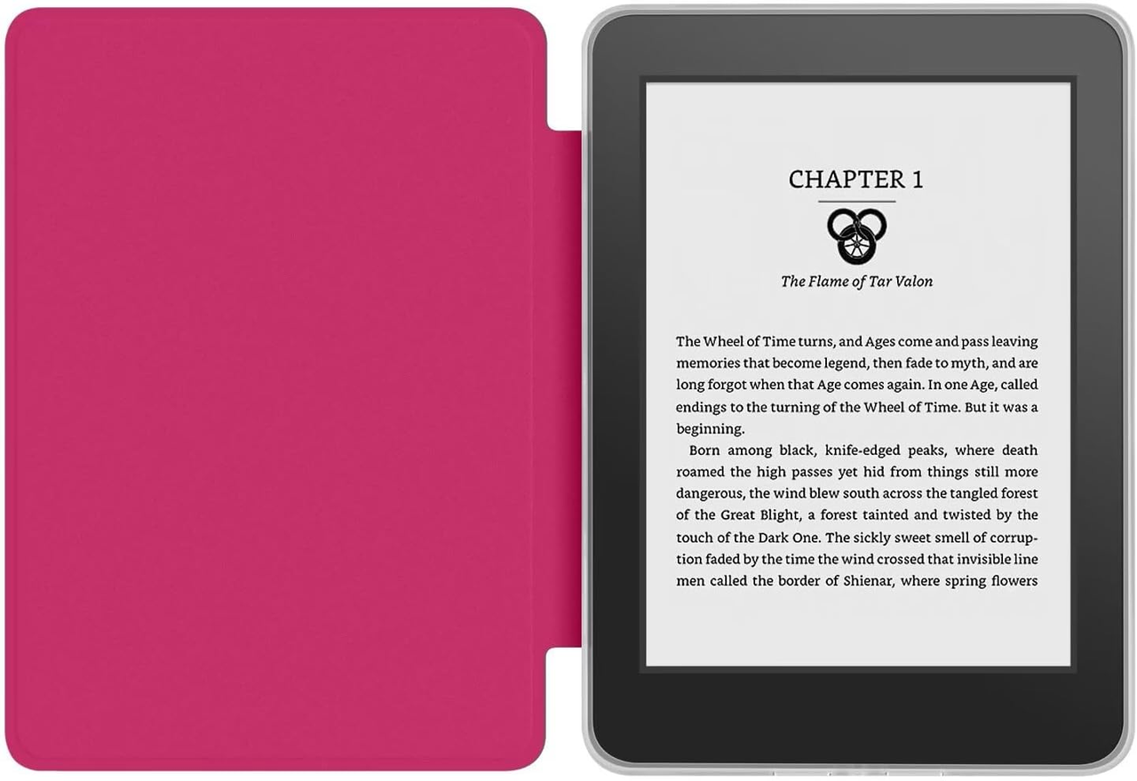 360° Rotating & Detachable Magnetic Case for 6.8" Kindle Paperwhite 11th Generation (2021)  – Auto Wake/Sleep, Hands-Free Stand, Clear Back Cover (Rose Red)