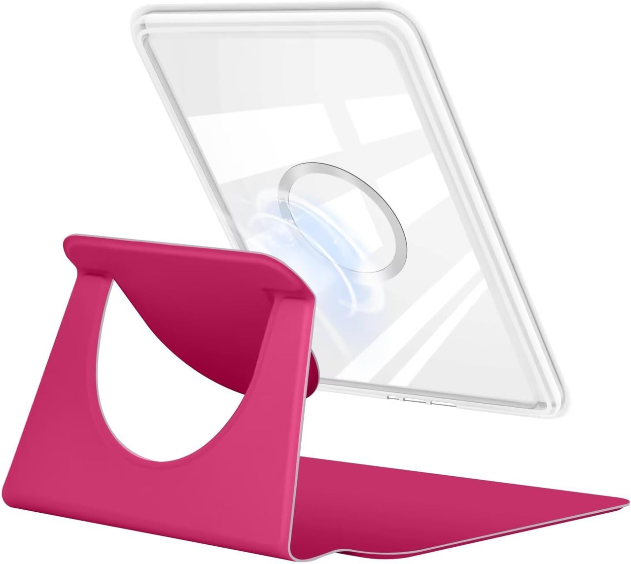360° Rotating & Detachable Magnetic Case for 6.8" Kindle Paperwhite 11th Generation (2021)  – Auto Wake/Sleep, Hands-Free Stand, Clear Back Cover (Rose Red)